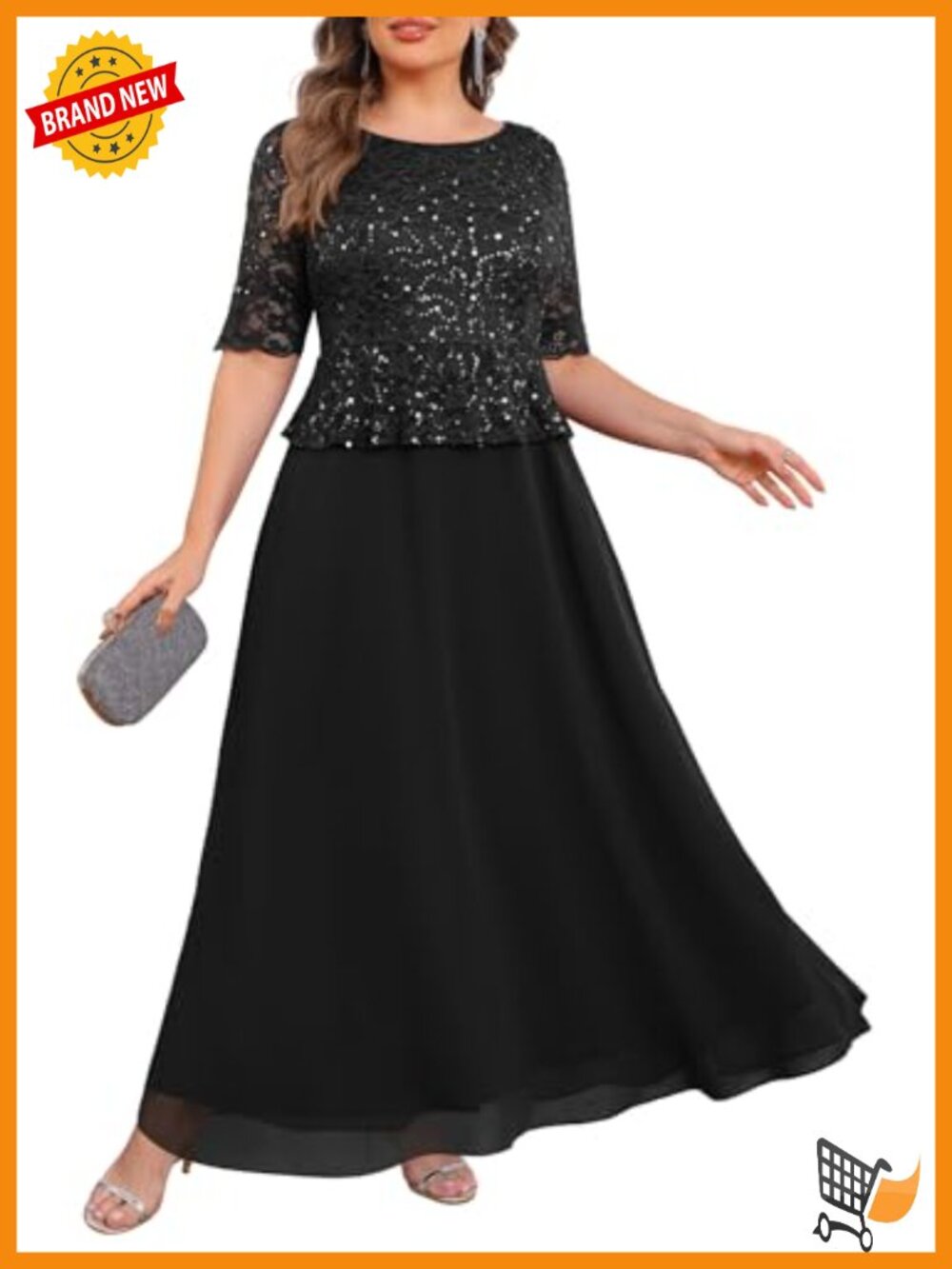 Plus Size Formal Evening Gown with Sequin Lace Bodice Long Dress Wedding Guest